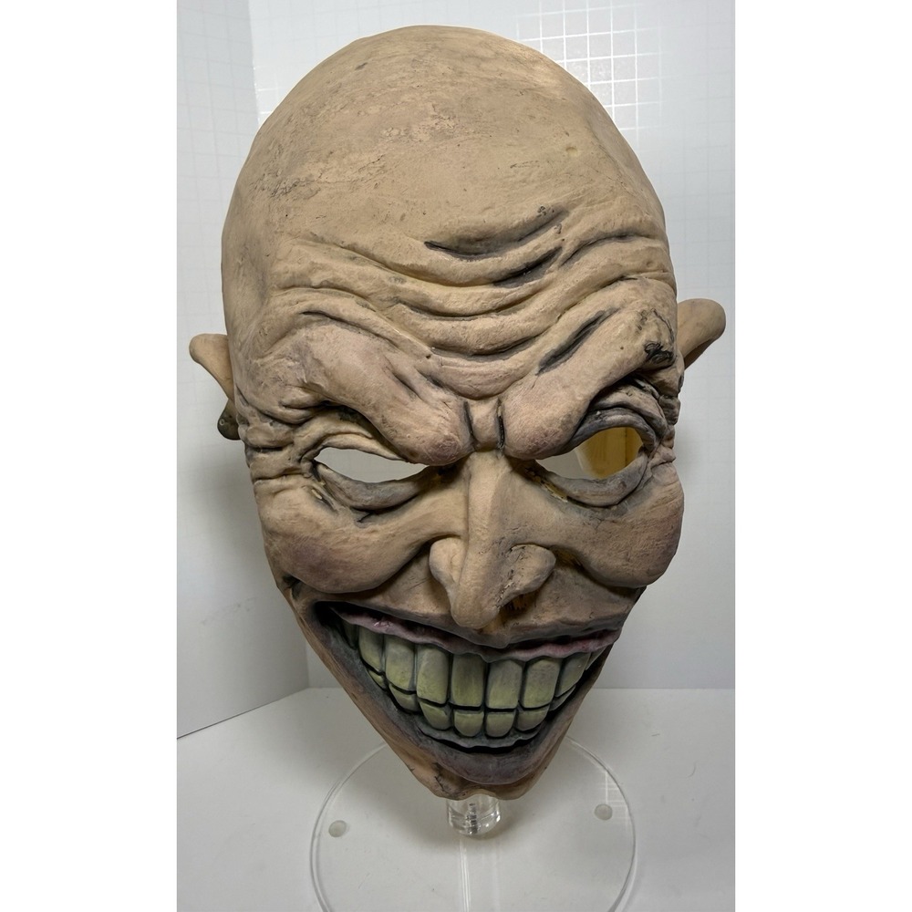 VTG Seasons Halloween Half Face Mask Scary Old Bald Guy Man Creepy Party Teeth